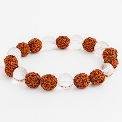 Rudraksha and Clear Crystal Bead Stretch Bracelet